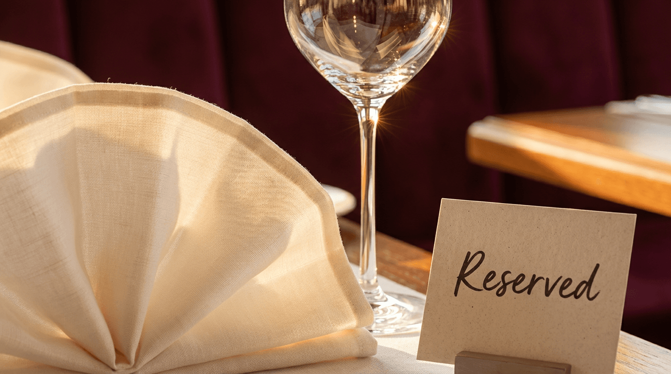 Professional restaurant table setup with plated food and ambient lighting