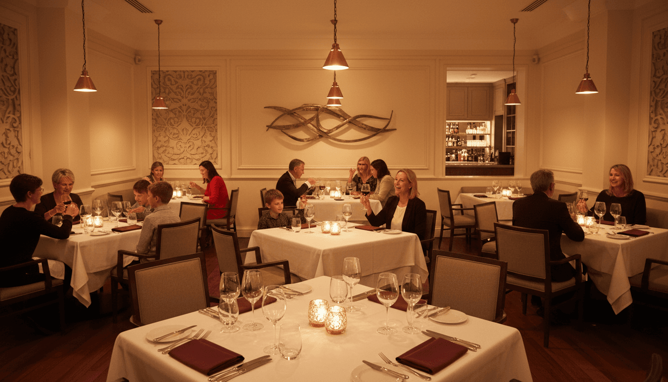 Intimate restaurant dining room with candlelit tables